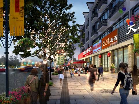  现代商业街步行街景观psd 