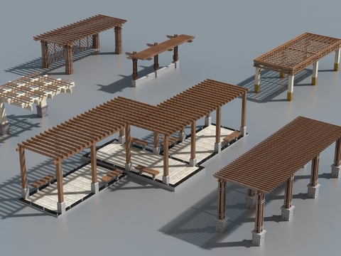  现代廊架长廊葡萄架3d模型 