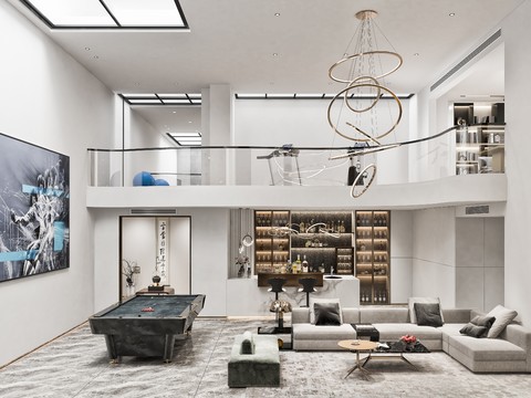  现代简约别墅客厅吧台3d模型 