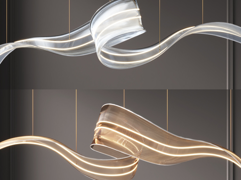  现代透明灯带金属吊灯3d模型下载 流线型水晶装饰灯具 室内艺术照明设计 