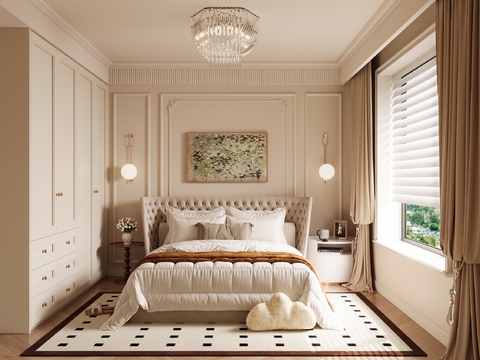 奶油风卧室 主卧 主人房3d模型