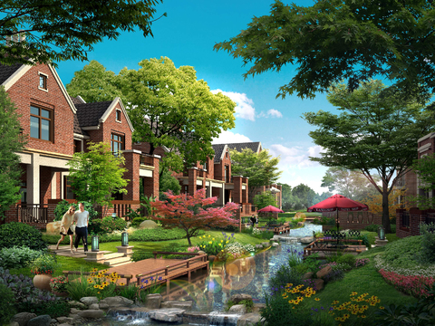  现代庭院花园景观psd 