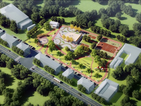  现代公园广场鸟瞰规划3d模型 