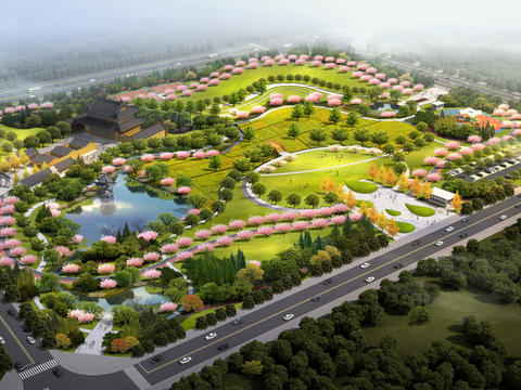  现代公园园林鸟瞰psd 