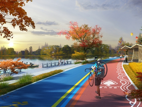  河滨公园 绿道黄昏psd 