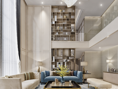  后现代别墅客厅餐厅3D模型 