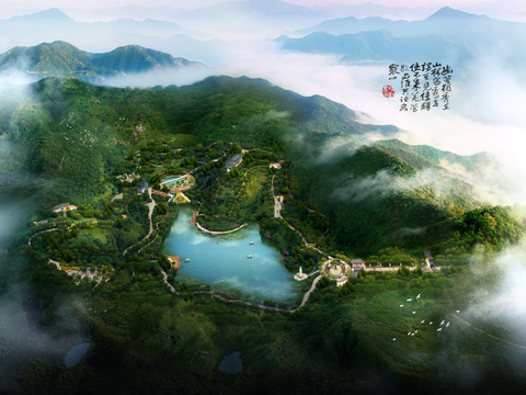  现代湿地园林鸟瞰psd 