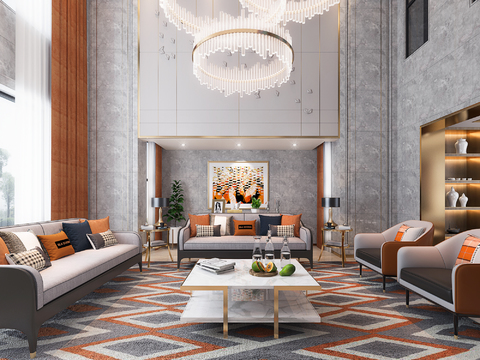  后现代轻奢别墅大堂3d模型 