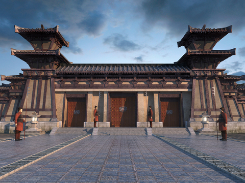  中式古建宫殿门3d模型 