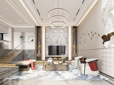  跃层别墅客餐厅3d模型 