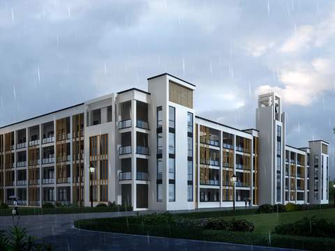  现代学校建筑楼外观psd 