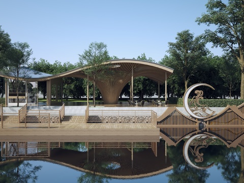  新中式游船码头景观3d模型 