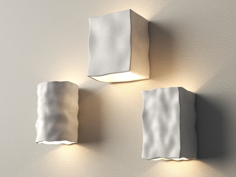  陶瓷壁灯现代简约设计3d模型下载 方柱圆柱纹理装饰灯 温暖光线营造宁静氛围 