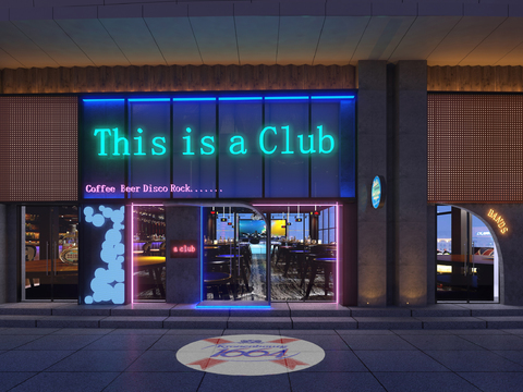  工业风酒吧门头夜景3d模型 