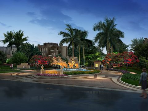  现代公园园林夜景psd 