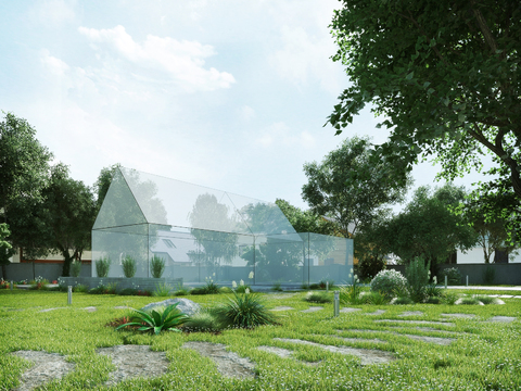  现代室外草坪园林景观3D模型 