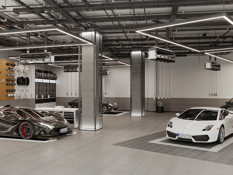  现代汽车美容店3d模型 