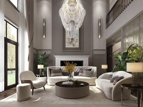  （融创天合出品）简欧轻奢别墅客厅3D模型 