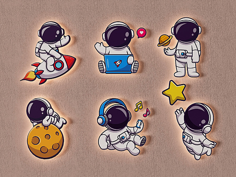  宇航员卡通壁灯3d模型下载 太空探索灯饰 快乐星球儿童房音乐主题夜灯 