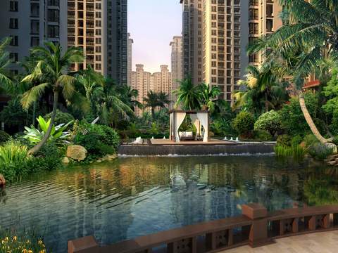  现代小区水景景观psd 