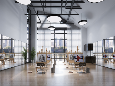  工业风画室瑜伽培训机构3d模型 