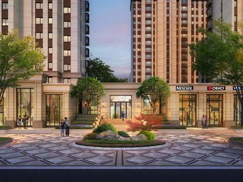  现代商业建筑外观景观psd 