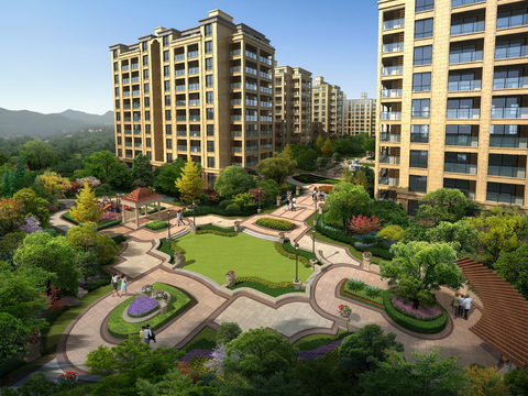  现代小区建筑外观鸟瞰psd 