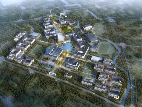  现代办公楼外观鸟瞰psd 