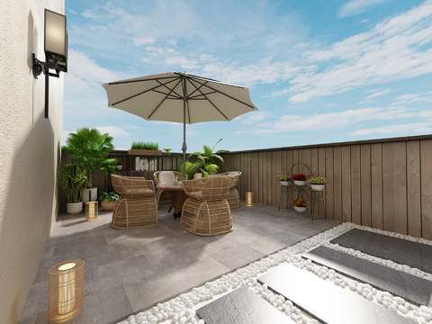  现代露天阳台3d模型 