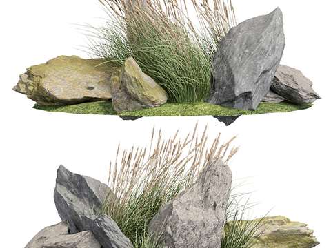 石头植物小品3d模型 