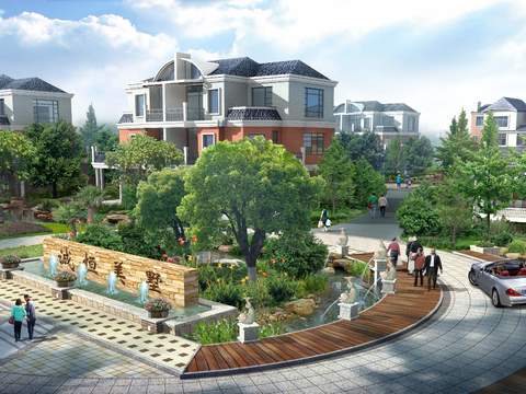  欧式别墅公园园林景观psd 