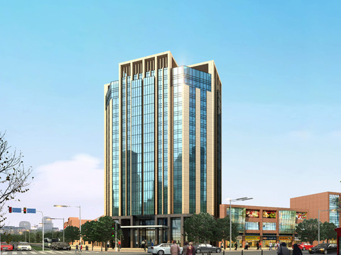  现代办公楼建筑外观psd 