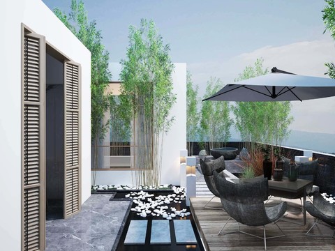  现代屋顶露台花园3d模型 