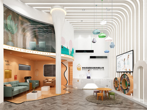  现代儿童培训机构前台大厅3d模型 