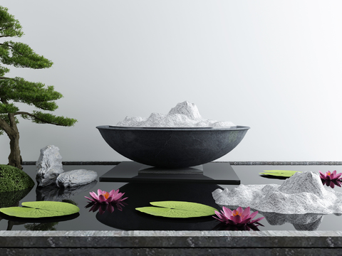  新中式庭院水景小品3d模型 