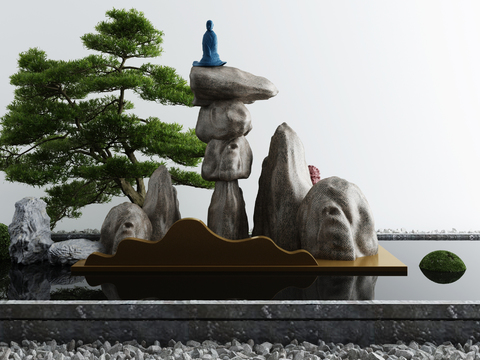 新中式假山景观小品3d模型 