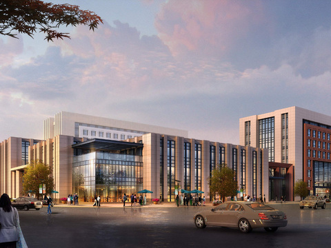  现代商业办公楼黄昏psd 