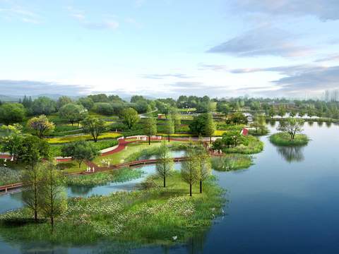  现代湿地园林景观psd 