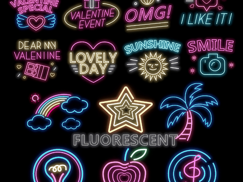  现代酒吧霓虹灯3d模型下载 爱心星芒音乐符号装饰 情人节派对节日灯光素材 