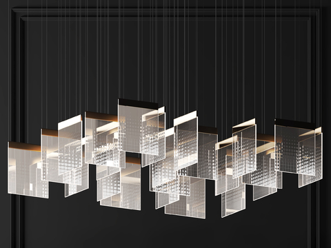  悬浮几何水晶灯3d模型下载 现代极简设计吊灯 透明光感装饰灯具 