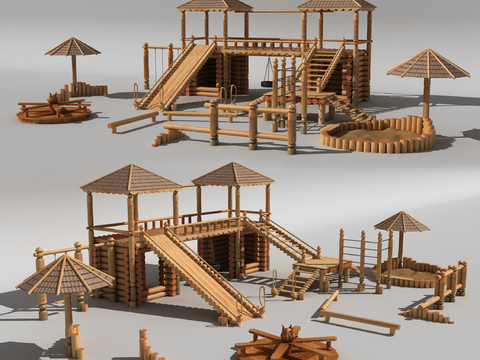  现代儿童滑梯游乐设施3d模型 