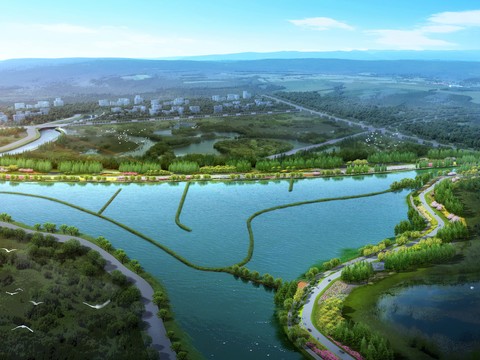  河道岸边鸟瞰psd 