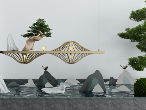  新中式假山水景园艺小品3d模型 