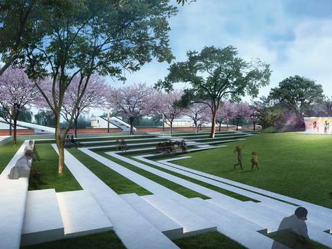  现代广场公园景观psd 