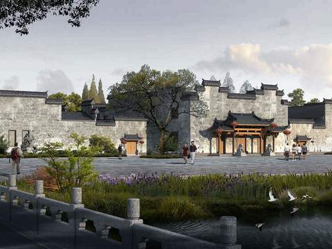  新中式古建民俗外观psd 