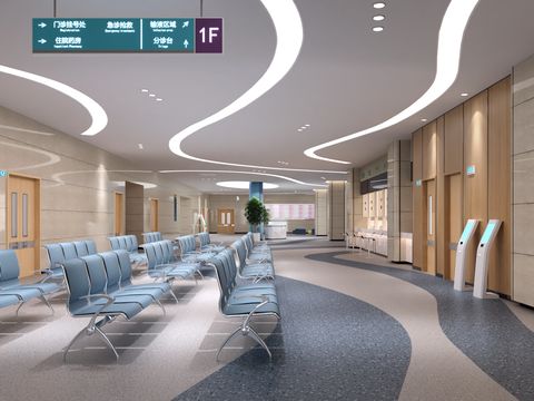  现代医院等候大厅3d模型 