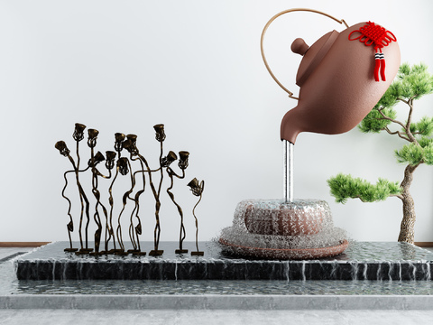  新中式水景荷花景观小品3d模型 