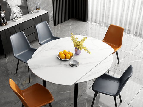 现代圆形餐桌椅3d模型