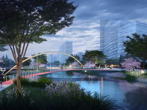  现代桥梁湿地公园景观psd 