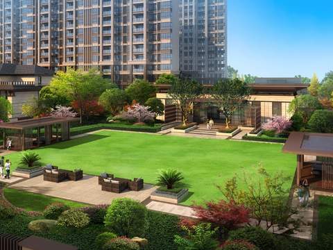  现代小区庭院花园景观psd 